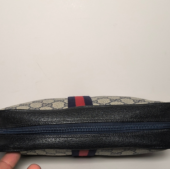 Vintage Supreme Sherry Gucci Beige And Blue Men's Women's Bag With Zipper Clutch - Picture 7 of 12